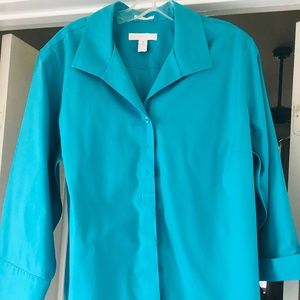 Chico's No Iron Turquoise shirt Size 3